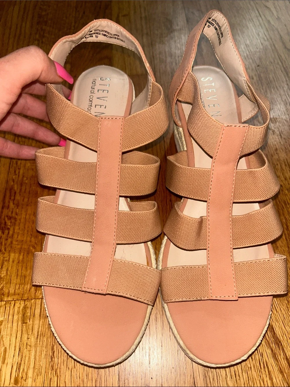Steven Natural Comfort Women's Elastic Strap Wedge Sandals - Nude Pink NEW 10M